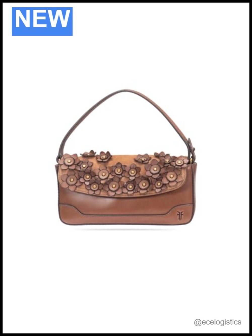 Genuine Leather Mini Crossbody Satchel Shoulder Bag with Floral Detail